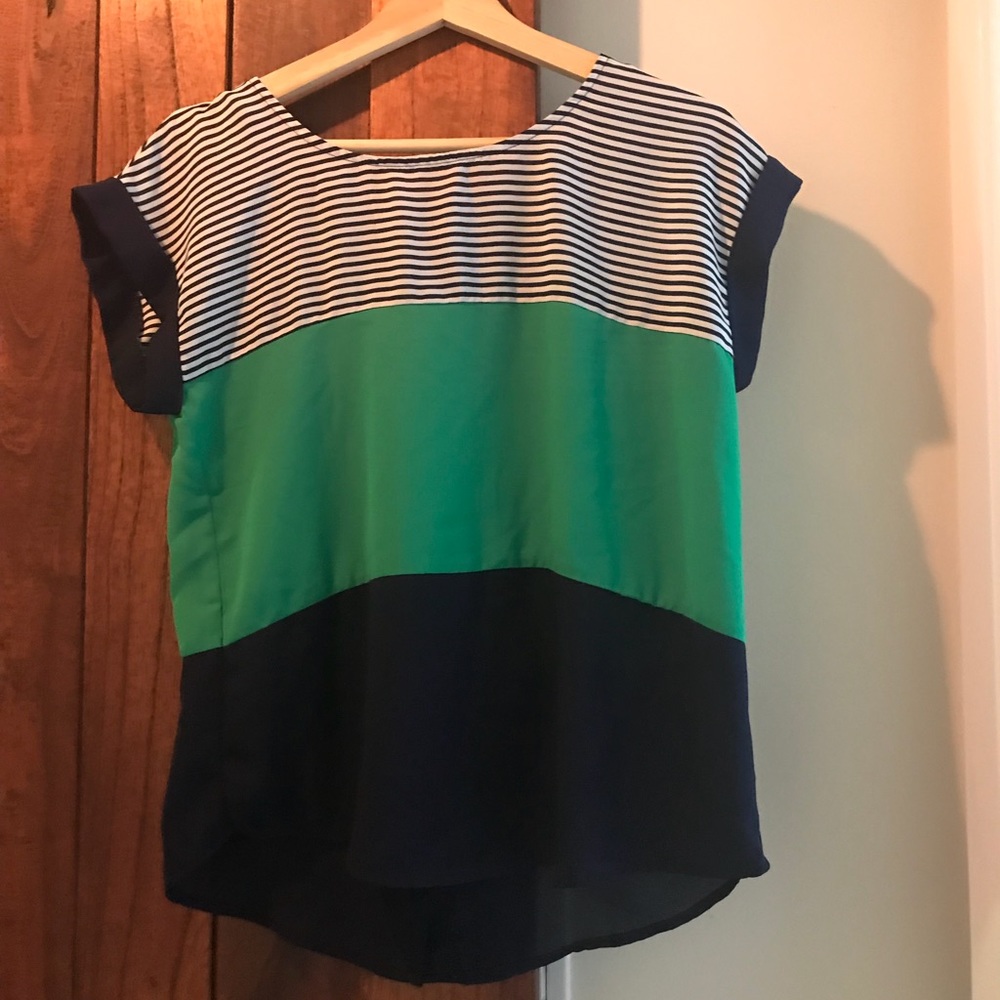 Green and navy blue blouse